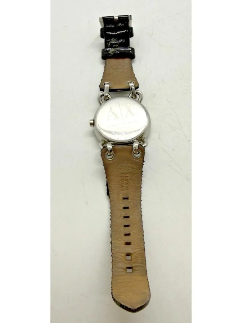 AX Armani Exchange Women's Watch Silver Black Leather Bracelet AX3078 Stainless